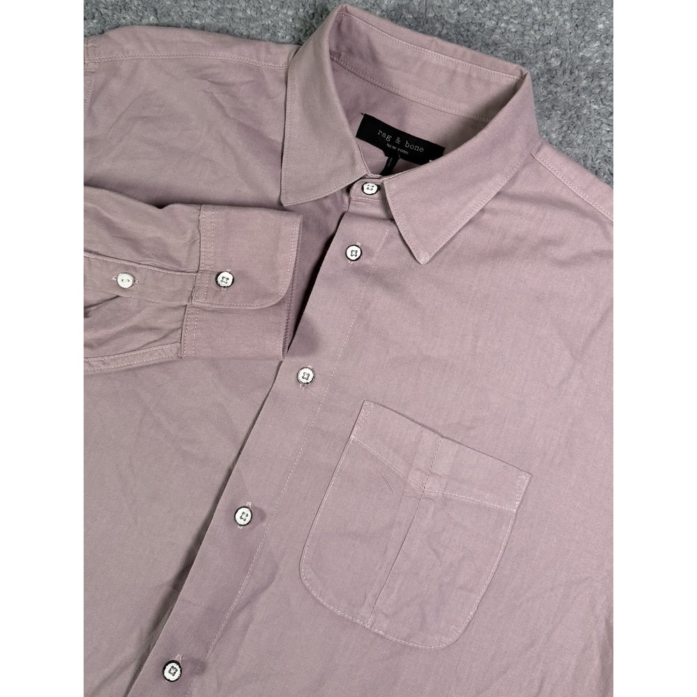 Rag & Bone Button Down Shirt Mens L Pink Long Sleeve Relaxed Poplin Made In USA